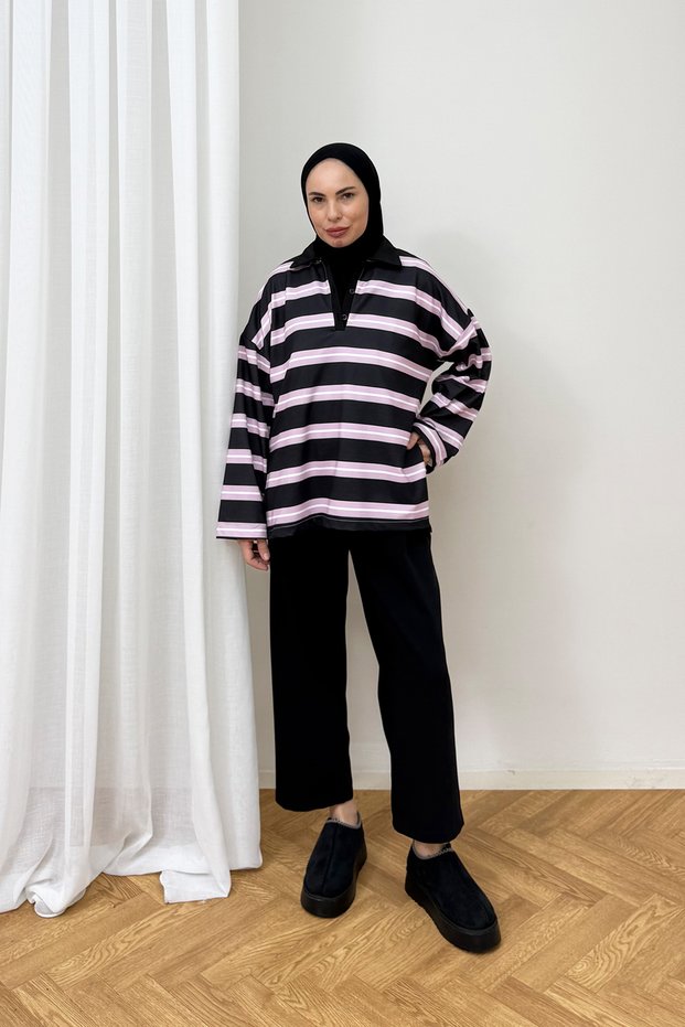 Polo Collar Striped Tunic 79-7045