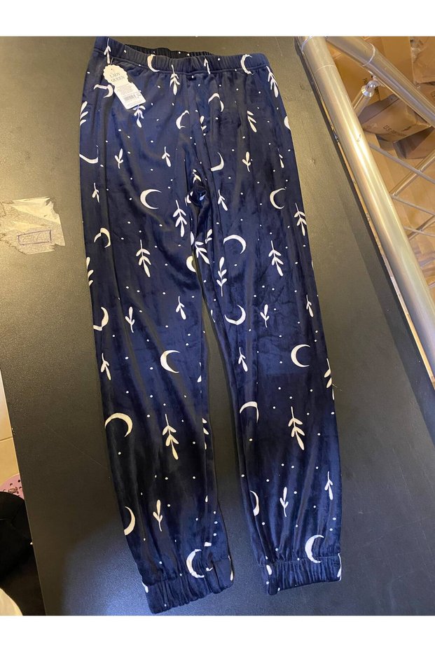 French Velvet Pajama Bottoms Navy Blue Galaxy Pattern 7014