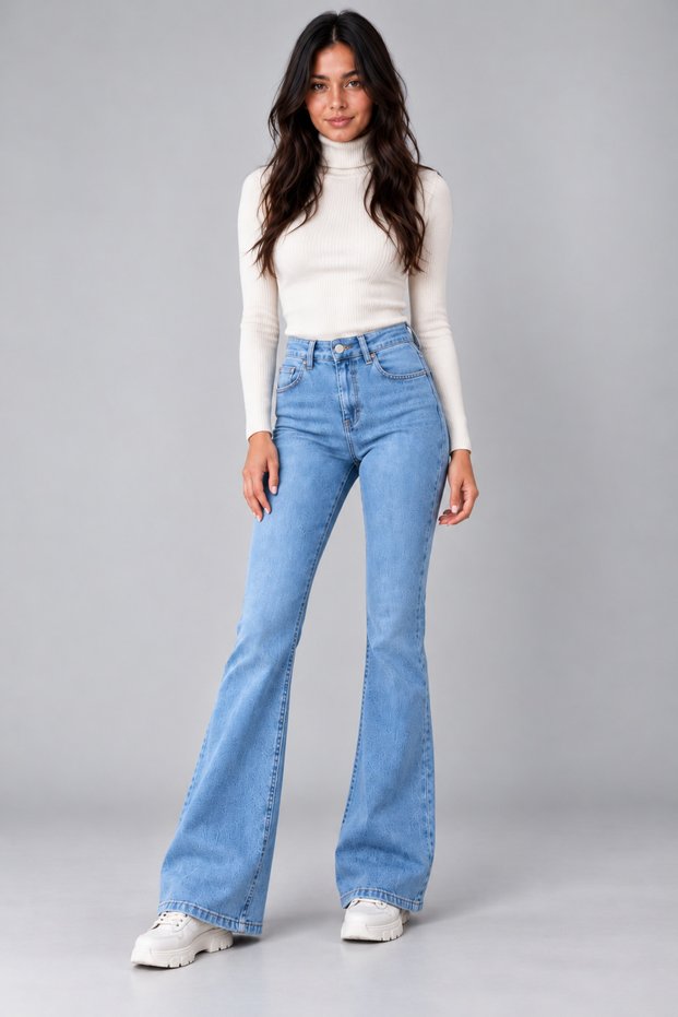 High Waist Stretchy/Lycra Denim/Jeans Spanish Flare Jeans Pants