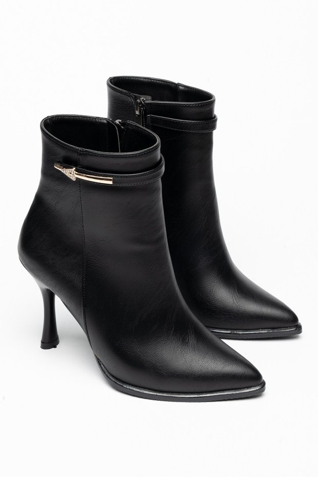 Women's Thin Heeled Boots with Black Buckle and Flat Tpu Sole