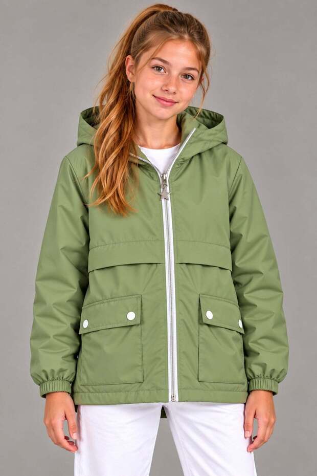 Girl's Hooded Pocketed Lined Seasonal Basic Raincoat