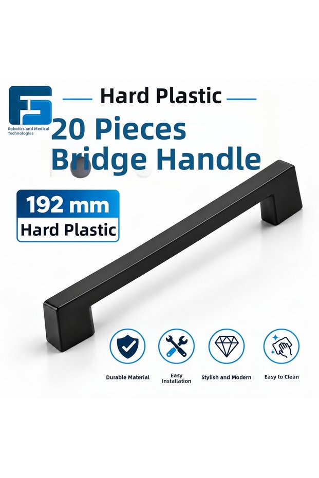 Hard Plastic Bridge 192 mm Black Furniture Kitchen Drawer Cabinet Handle 20 Pcs