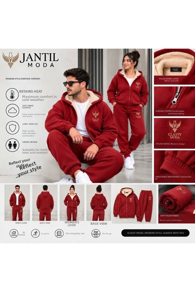 Unisex 3 Threaded Tracksuit Set | Fur-Lined Women's & Men's 2-Piece Set