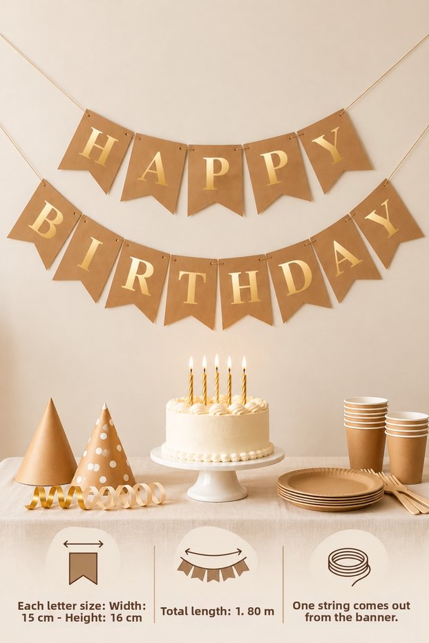 Kraft Brown Happy Birthday Pennant Banner 180 cm Birthday Decoration Party Decoration Set