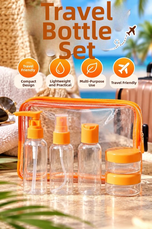 5-Piece Travel Care Bottle Set – 30 ml Transparent Containers and Carrying Bag