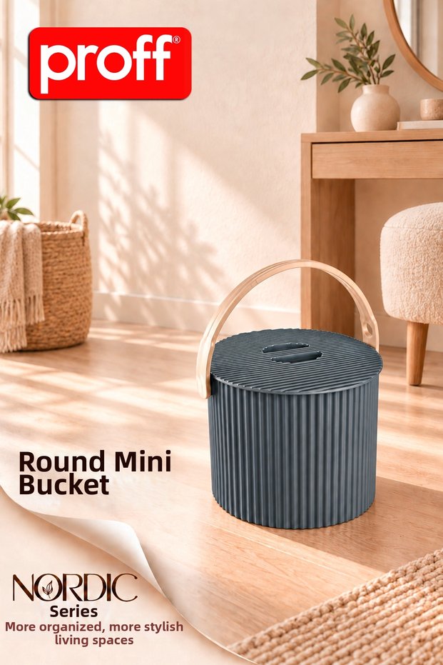 Rainbow Nordic Series Multi-Purpose Round Mini Bucket - Storage Box with Organizer Lid 27.5 cm X 19.4 cm