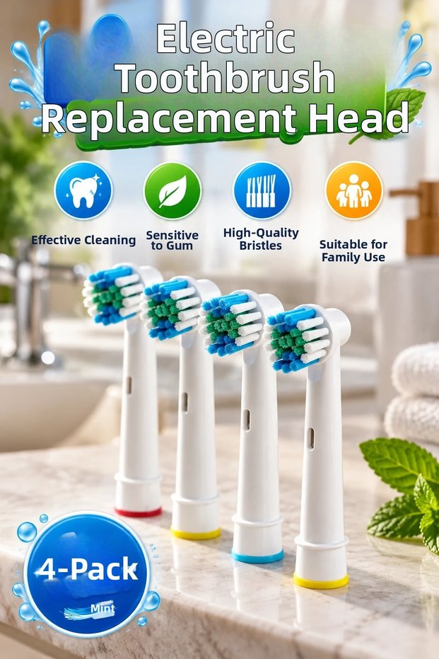 Color Ring Toothbrush Replacement Head Suitable for Family Use – Pack of 4