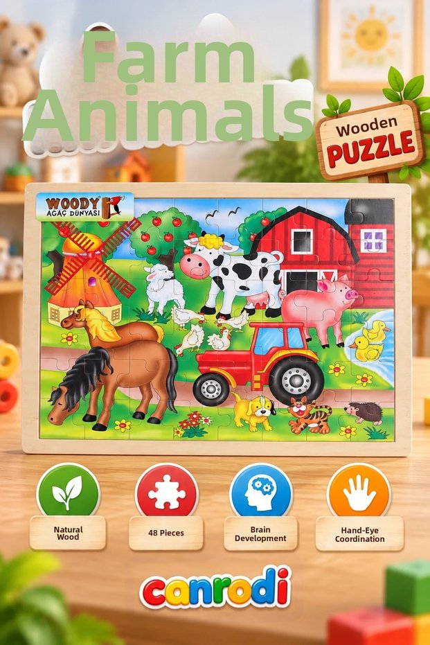 6476 Sun-Kdm-Woo-Tahta Pzl 48 Farm Animals