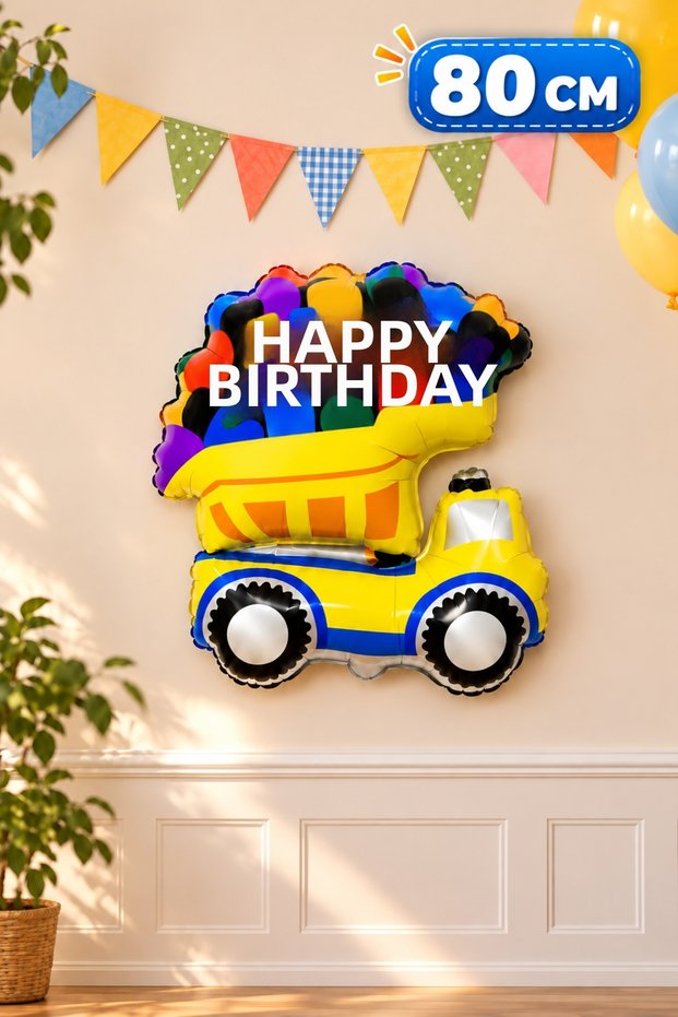 Happy Birthday Engineering Vehicle Foil Balloon 80 cm Truck Construction Themed Colorful Birthday Party Decoration Balloon