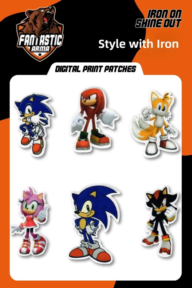 Sonic Iron-On Laser-Cut Fabric Patch Set – Kids & Adult T-Shirt, Sweatshirt, Bag Fabric Patch (6 Pieces)