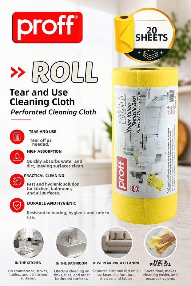 Roll of Disposable Cleaning Cloth 20 Sheets Wet and Dry High Absorbent Roll Cloth 32X26 cm