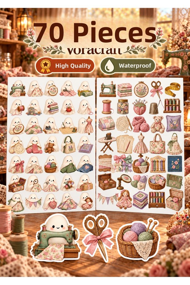 70 Pcs Ghost Handcrafted Sticker Set – Halloween Themed Decoration Stickers for Agenda, Notebook, and Gift Wrapping Ybs0016