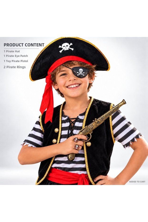 Spt-Gld Pirate Hat + Mask + 2 Rings Costume (200240) Set for Children
