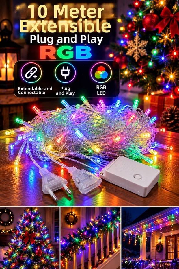 10 Meters Rgb Led Christmas Tree Lighting with Plug and Play Function Colorful Pine Tree Light