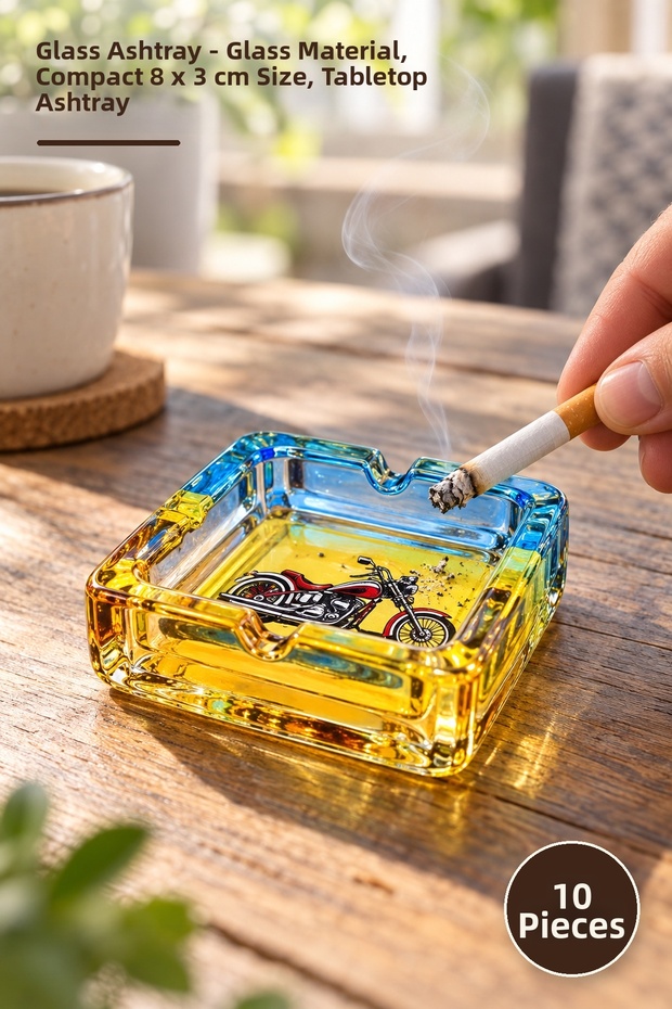 10 Pieces of Glass Ashtrays – Glass Material, Compact Size 8 X 3 Cm, Tabletop Ashtray