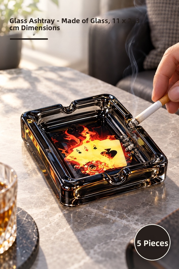 5 Pieces of Glass Ashtrays – Glass Ashtray with Glass Material, Dimensions 11 X 2.3 Cm, Glass Ashtray