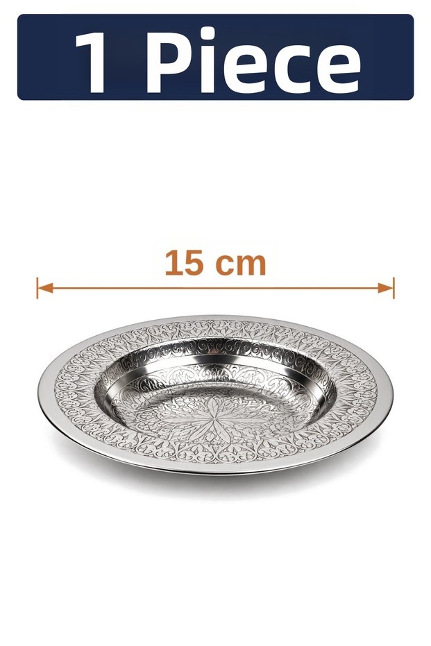15 cm Authentic Patterned Chrome Steel Deep Appetizer and Presentation Plate with Side Rims