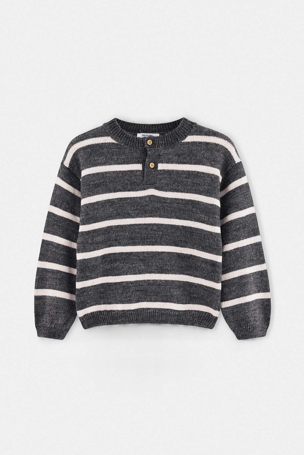 Anthracite Boy's Striped Plain Long Sleeve Knitwear Sweater Tkdaw27Kz00045