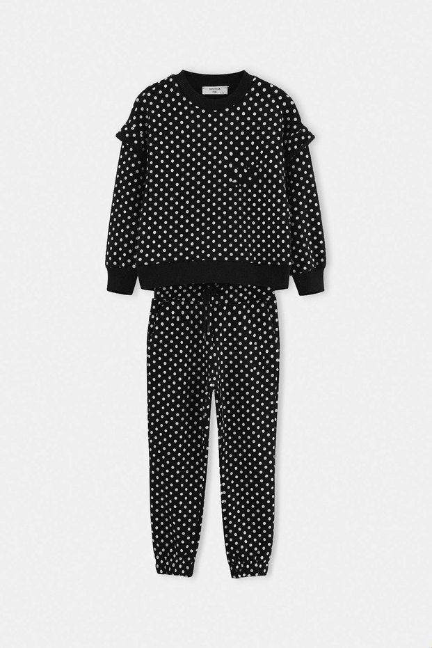Black Polka Dot Knitted Top and Bottom Set Tkdaw27Au00064