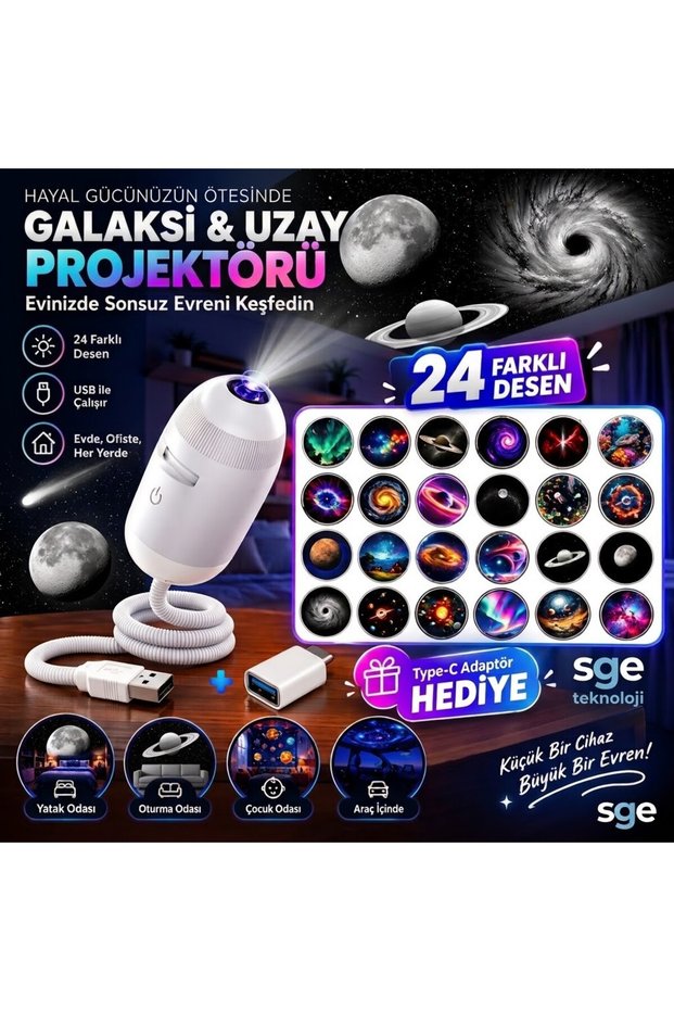 24 Different Patterned USB Led Projector Night Light 360 Degree Adjustable Star Galaxy