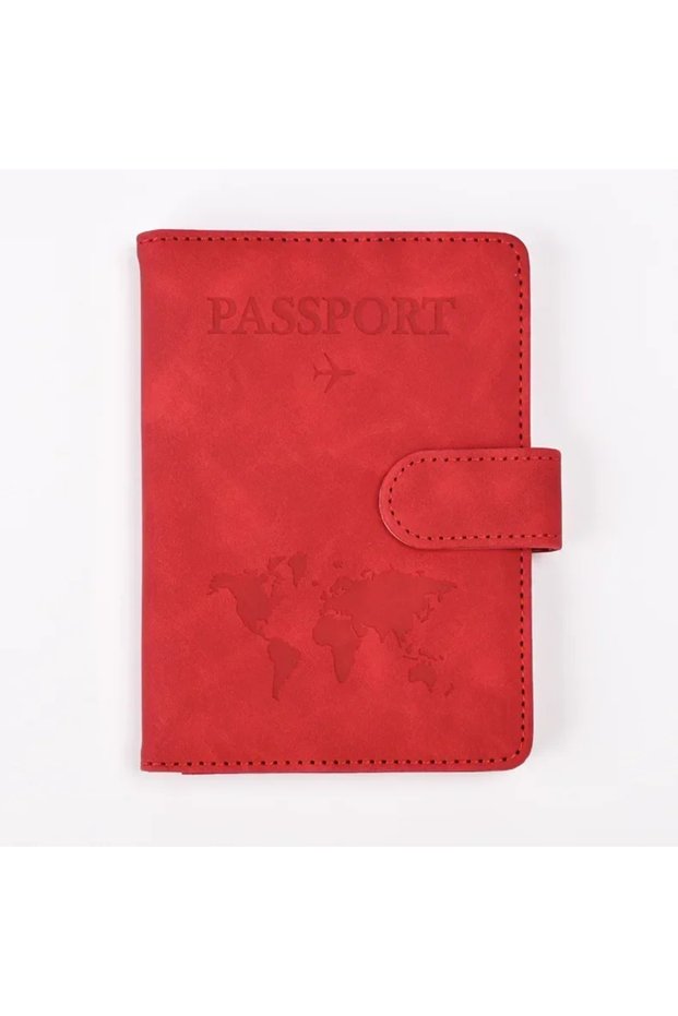 Red Travel Passport Cover Holder Case PU Leather Men Women Ticket Wallet Protective with