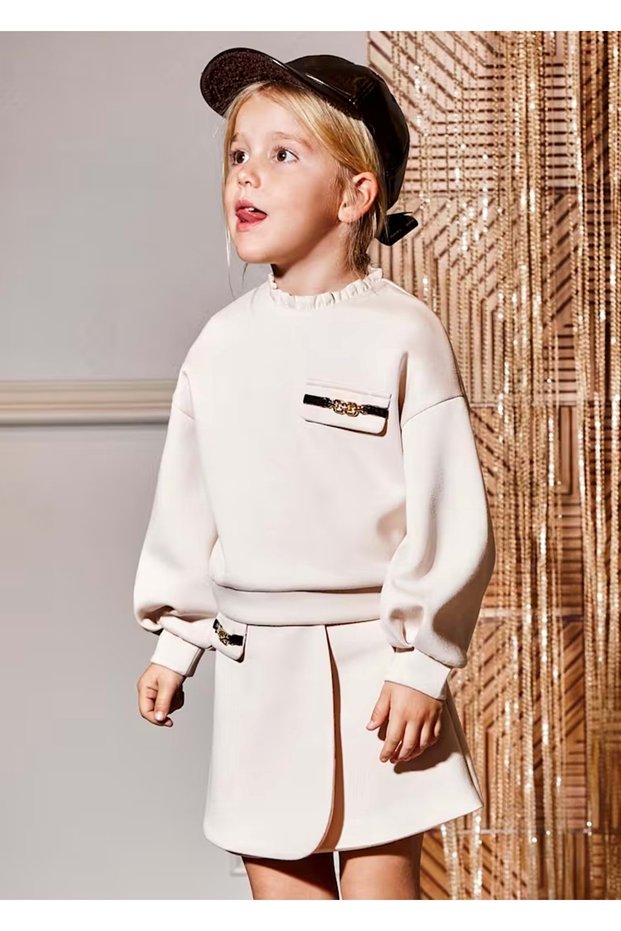 Girl's Top and Skirt Set Ecru