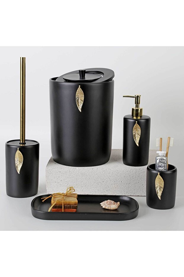 Leaf Bathroom Set Black gold