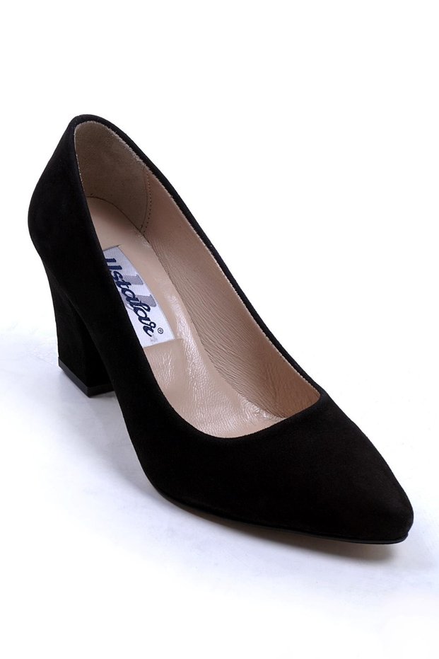 Black Suede Women's Genuine Leather Heeled Shoes 364.2716