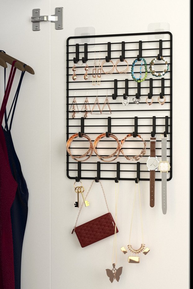 20 Hooks Jewelry Organizer Inside Cabinet Necklace Earrings Prayer Beads Accessories Organizer Board Metal Stand