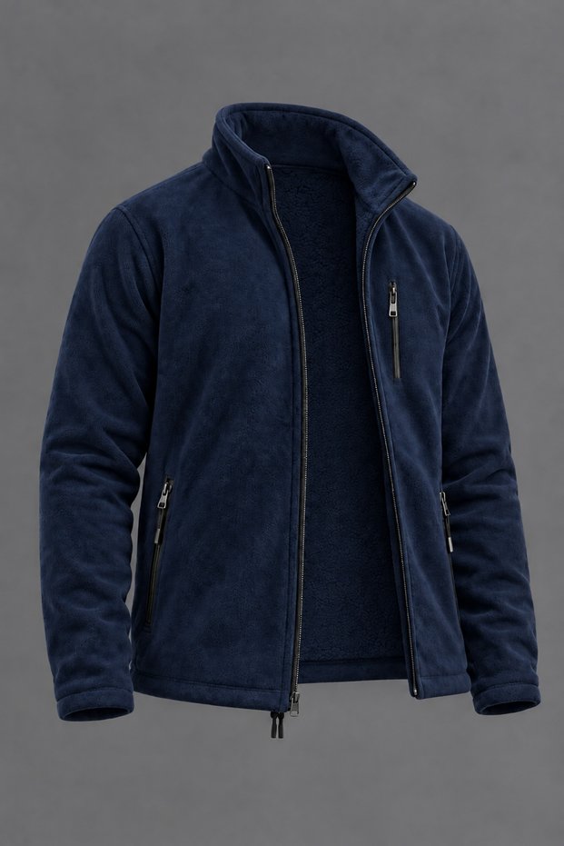 Men's Zippered Daily Premium Comfortable Navy Blue Fleece