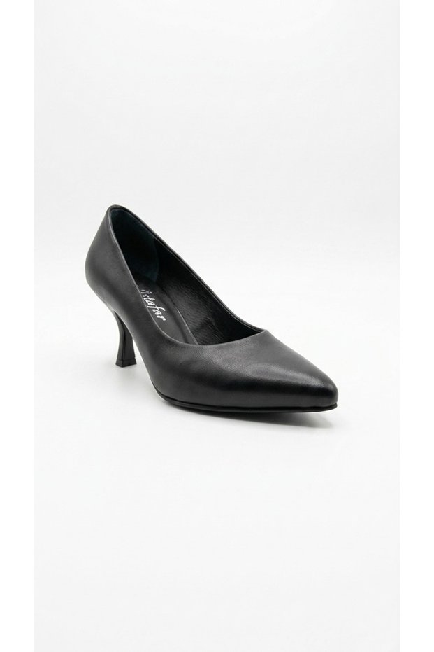Black Women's Genuine Leather Heeled Shoes 343.0224