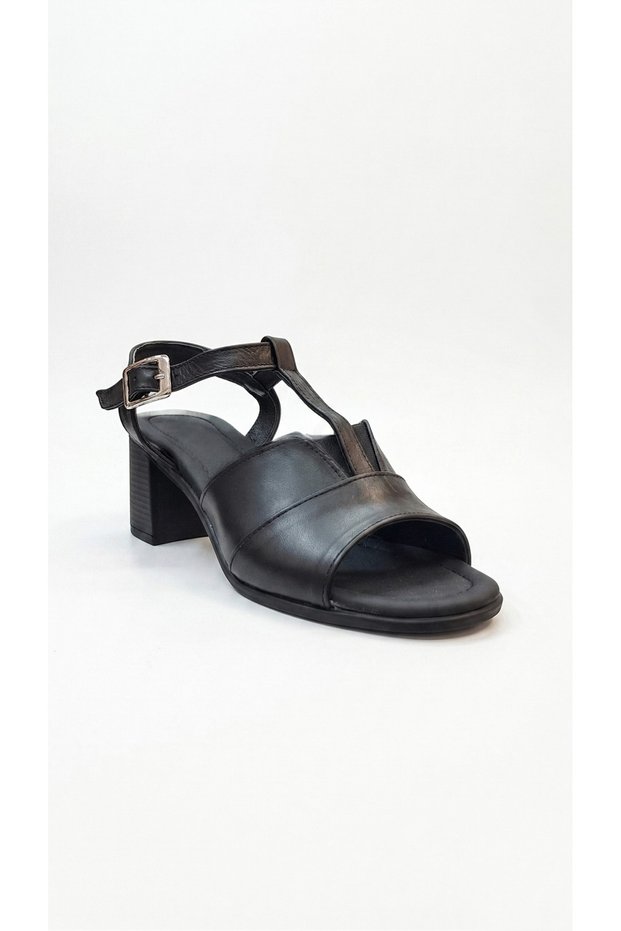Black Women's Genuine Leather Heeled Sandals 617.1566