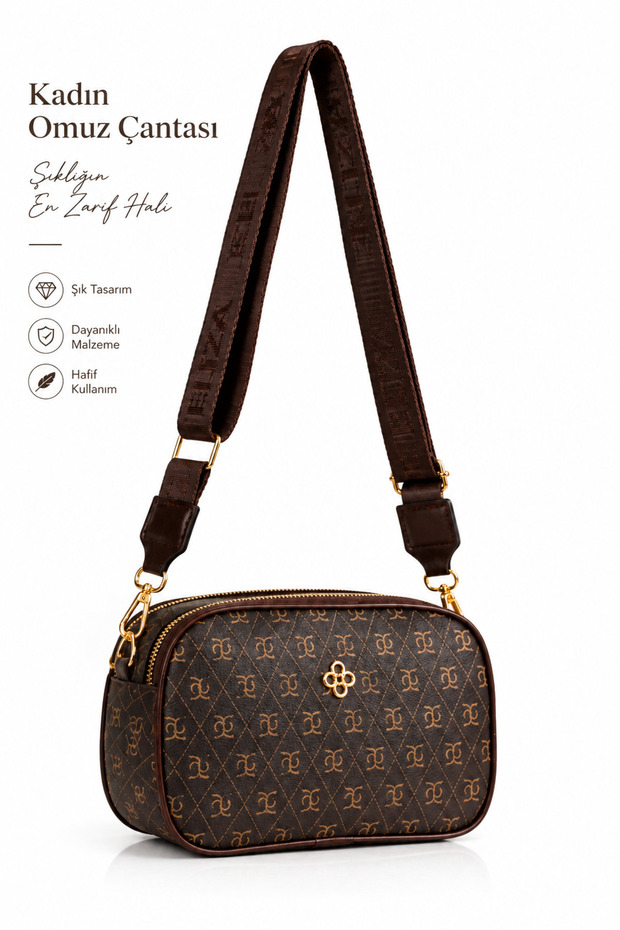 Women's Patterned Shoulder and Crossbody Bag with 2 Compartments, Daily Stylish Handbag