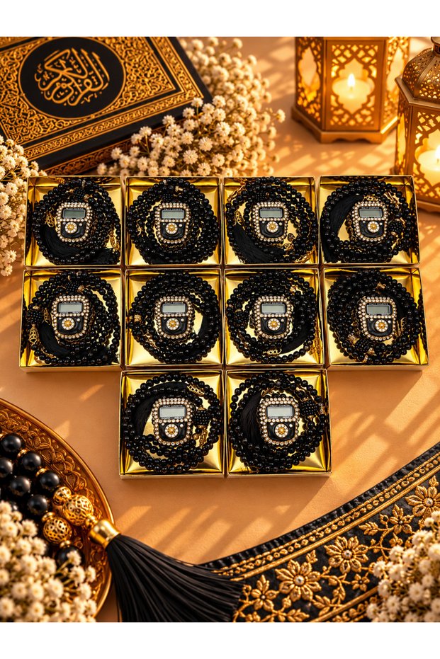 10 Pieces Mevlid-hajj-umrah Gift Black Stone Zikirmatik and Tasbih Set Boxed