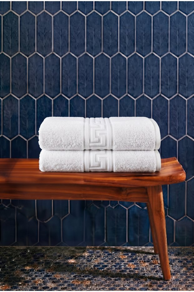Set of 2 Greek White Bath Towels - 70X140 Cm, 490 Gr, 100% Cotton, Spa and Hotel Towels
