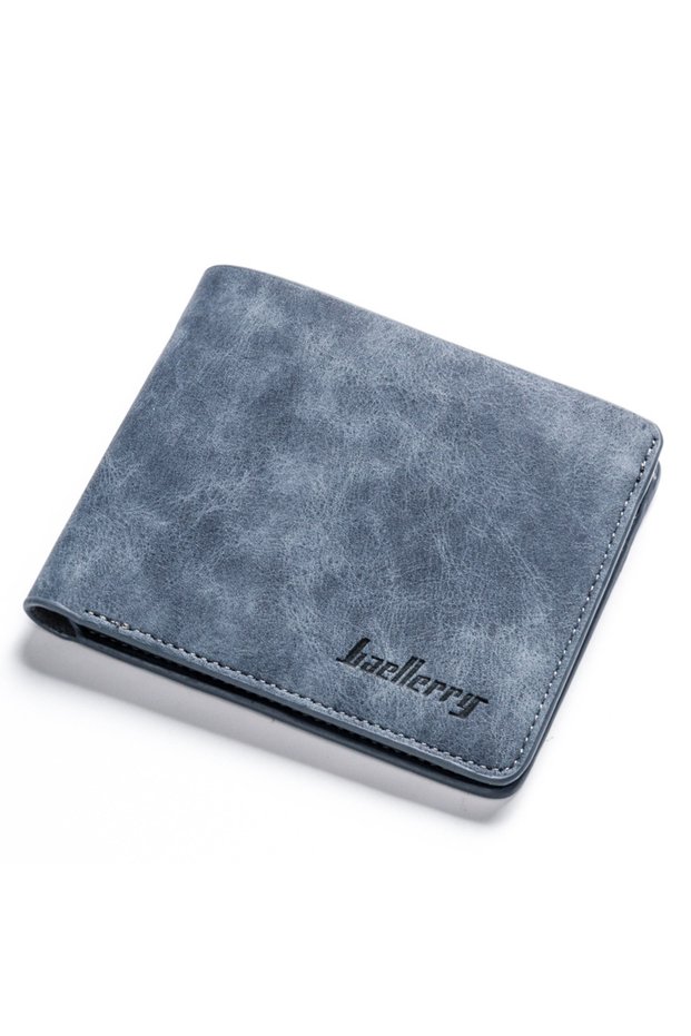 Horizontal Blue Baellerry Men's Thin Sanded Leather Short Wallet Multi Card Holder Simple Business D