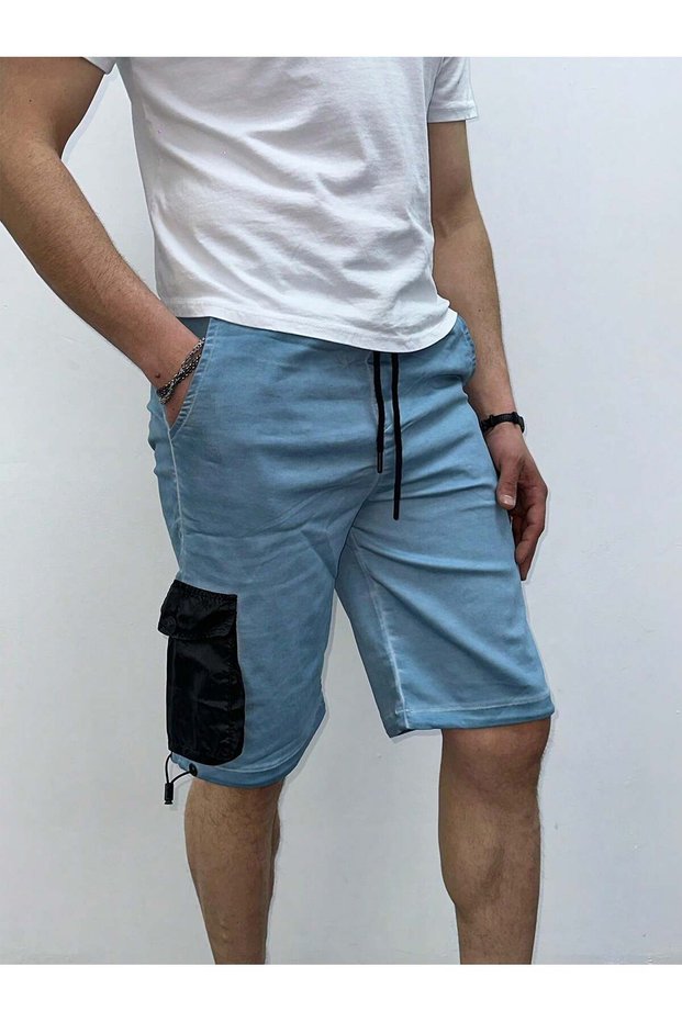 Men's Blue Cargo Pocket Lace-Up Shorts