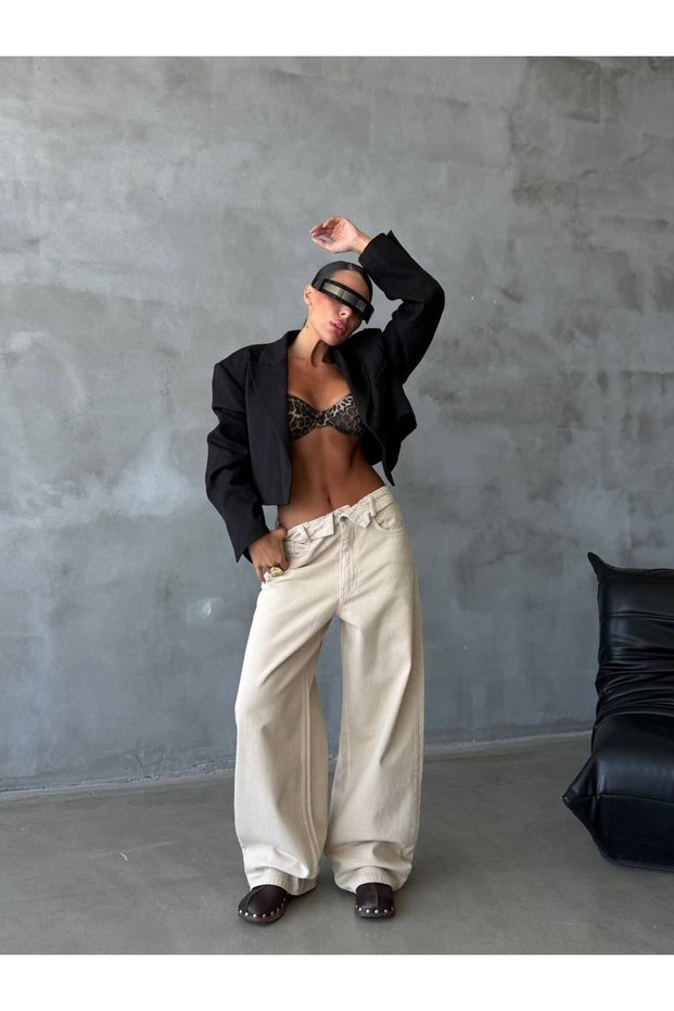 Baggy Wide Leg Women's Jean Trousers 100% Cotton Low-Rise Wide-Leg