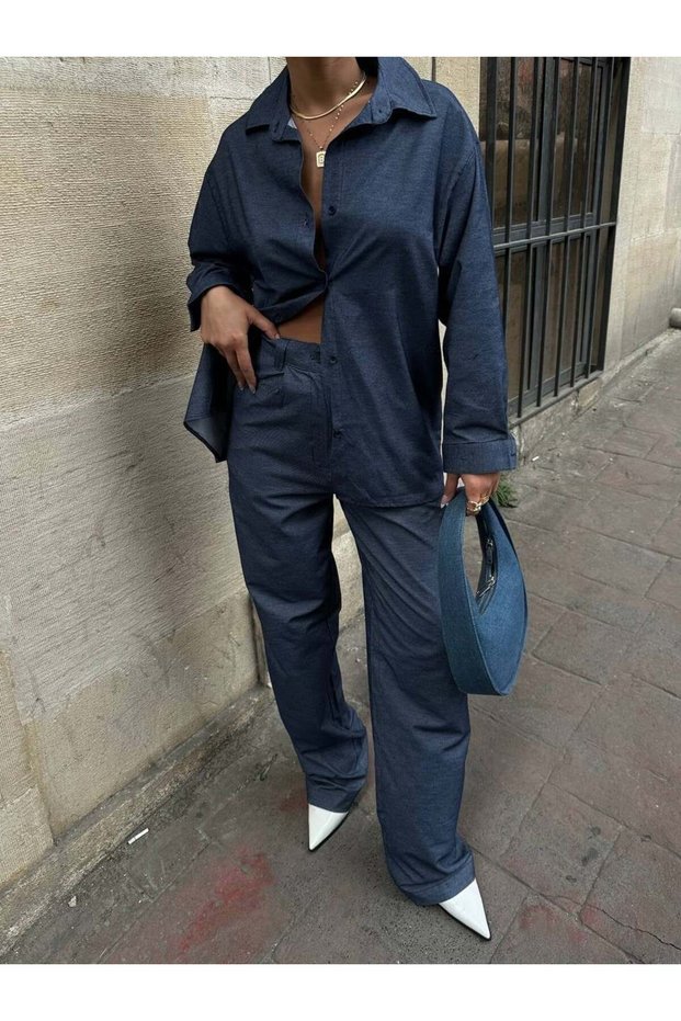 High Waist Comfortable Cut Shirt and Pants Combination Set