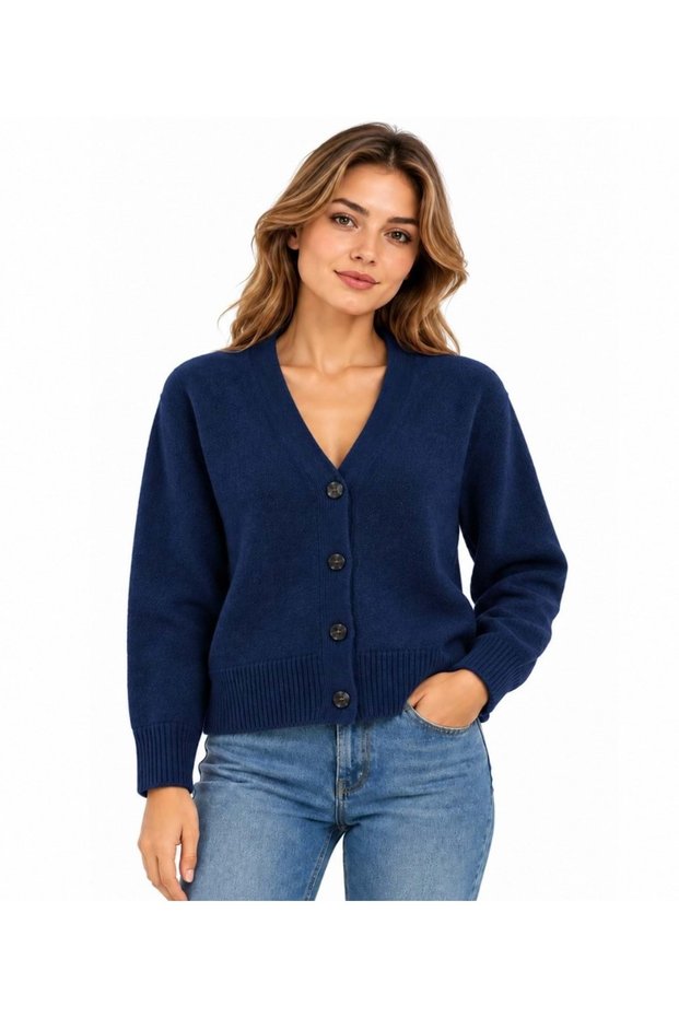M1720098 Buttoned Sweater Cardigan Women's Sweatshirt Dark Blue