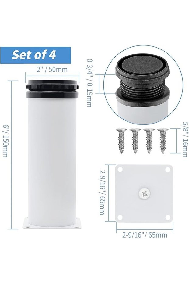 4 pcs 150mm 4Pcs Adjustable Stainless Steel Furniture Legs White Round Metal Legs for Coffee Table C