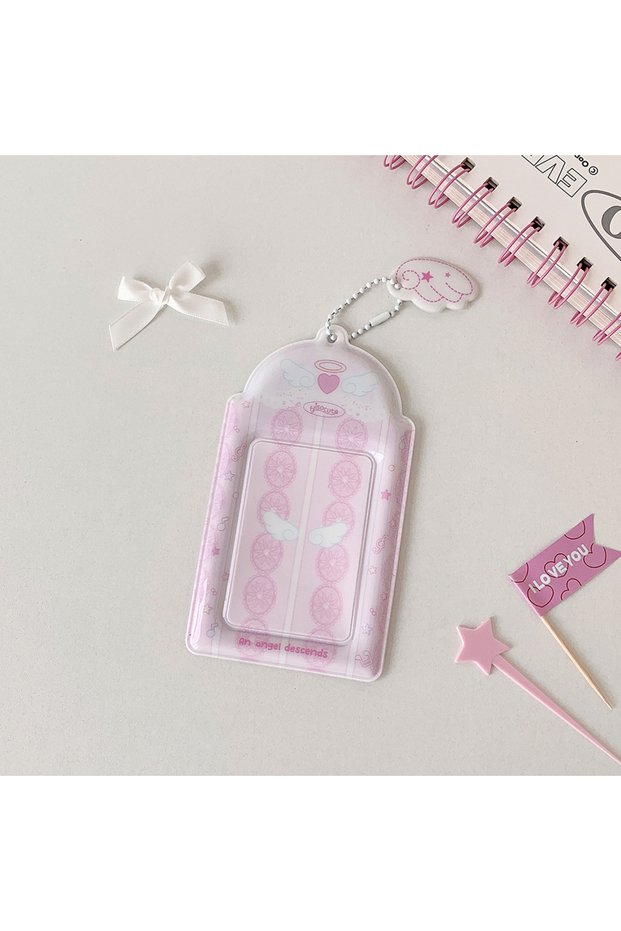 pink INS Fashion Korean Girl 3inch Idol Photo Storage Card Holder Cute Angel Wings Holder Pendant Ca