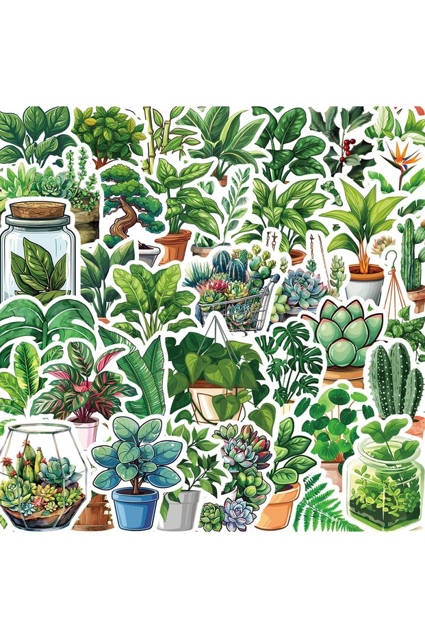 50pcs All 50PCS Cute Plants Green Aesthetic Stickers Kids Toy DIY Decoration For Fridge Notebook Bik