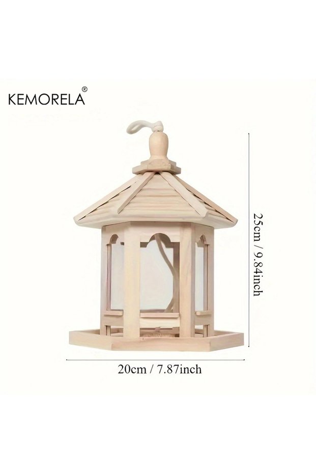 Wood Color KEMORELA Wooden Bird Feeder House 1PCS Outdoor Decorative Weaved Hanging Birdhouses Pet B