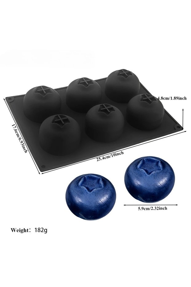 Black 6 Cavity Blueberry Mousse Cake Baking Mold Fruit Shaped Dessert Silicone Mold for Chocolate Pu