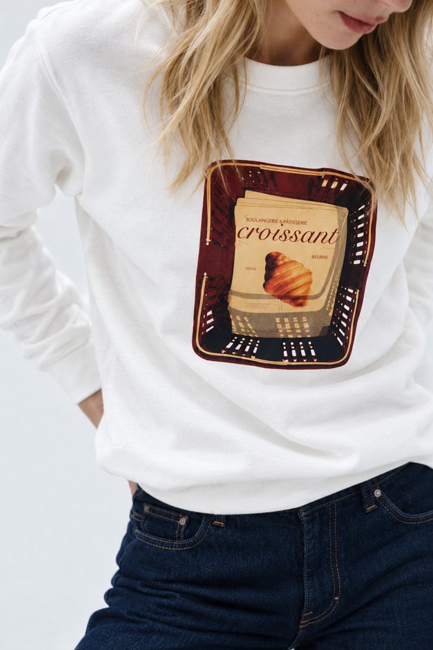 Women's Ecru Printed Cotton Sweatshirt