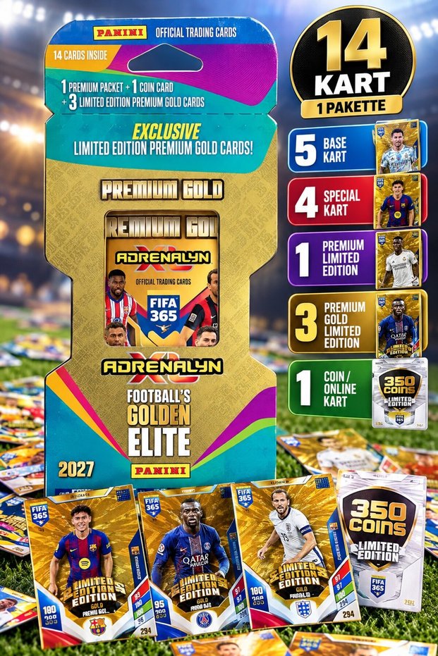Panini Fifa 365 Adrenalyn XL 2027 Premium Gold Football Player Card 1 Pack 14 Cards