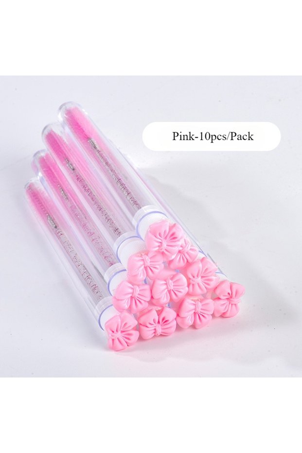 Pink 10pcs Bow-Shaped Mascara Tube Brush Set with Protective Case Makeup Brushes, Eyebrow Brush, Eye