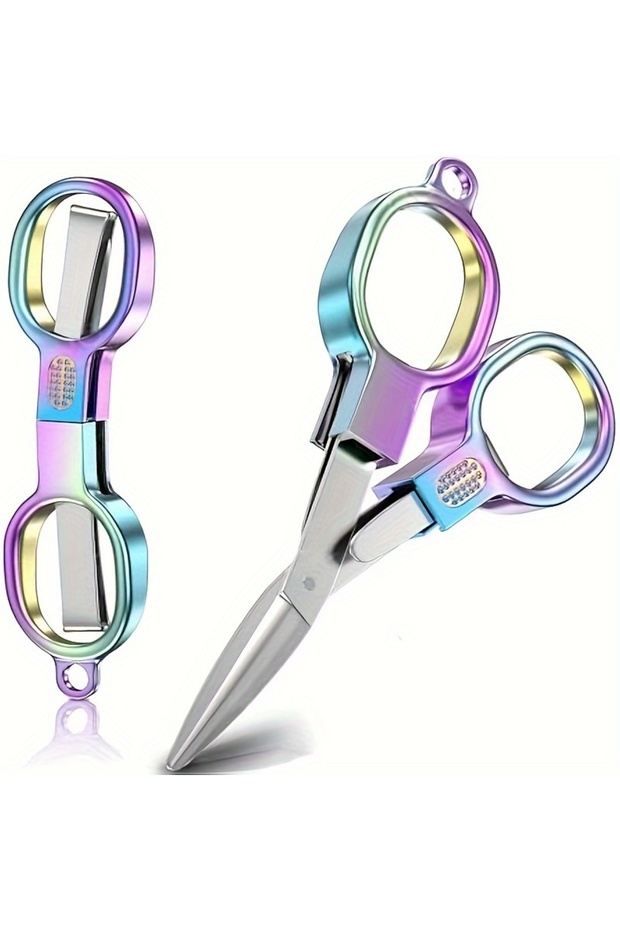 PURPLE 1pc Folding Scissors Rainbow Colored Sharp Polishing Blade Ergonomic Design Portable Travel