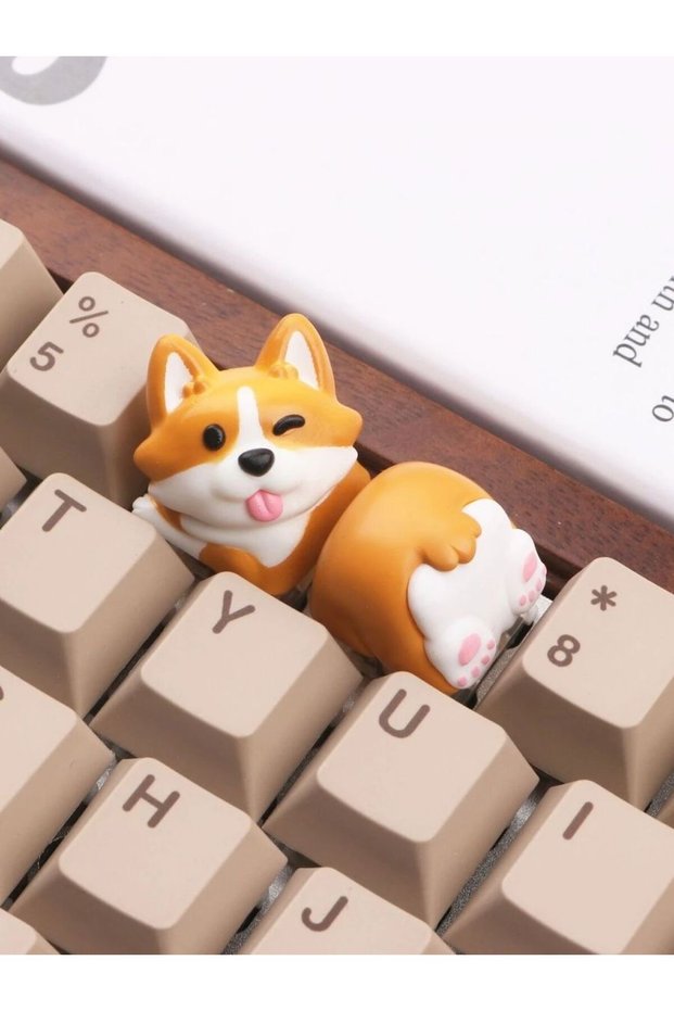Khaki Cute 3D Keycaps Mechanical Corgi Keycap Butt Chai Dog Manual Painting Keyboard Key Cover